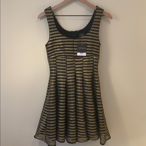 Topshop Dresses & Skirts - Topshop Metallic Gold & Black Striped Dress